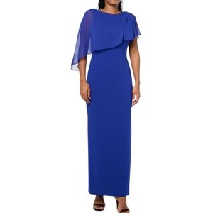 Jessica Howard - 24W Sleeveless Boat Neck Chiffon Caped Sheath Maxi Dress